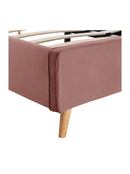 Maylin Bett Halb-Doppelbett Mit Stoff bezogen Rosa mit Latten für Matratze 120x200cm