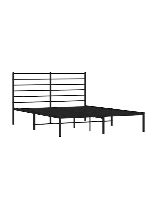 Double Metal Bed Black with Slats for Mattress 160x200cm