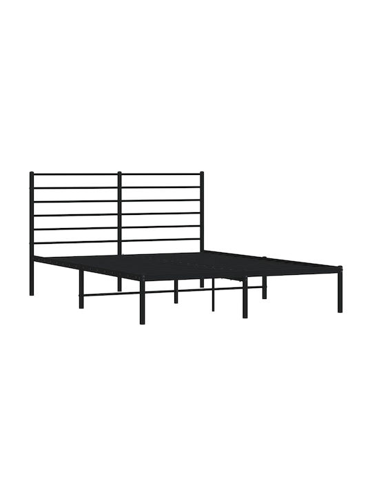 Double Metal Bed Black with Slats for Mattress 150x200cm