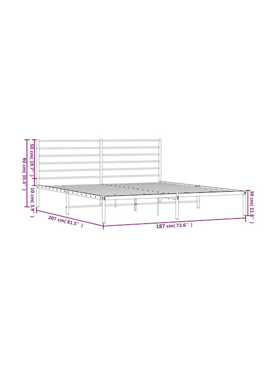 Bed King Size Metal Black with Slats for Mattress 180x200cm