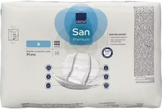 Abena San Premium No6 Unisex Σερβιέτες Ακράτειας Κανονικής Ροής 6 Σταγόνες 34τμχ