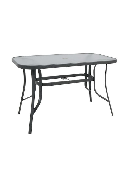 Rio Outdoor Dinner Table with Glass Surface and Metal Frame Gray 120x70x71cm