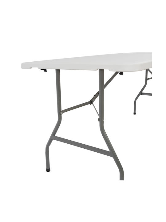 Outdoor Dinner Foldable Table with Plastic Surface and Metal Frame White 180x74x74.5cm