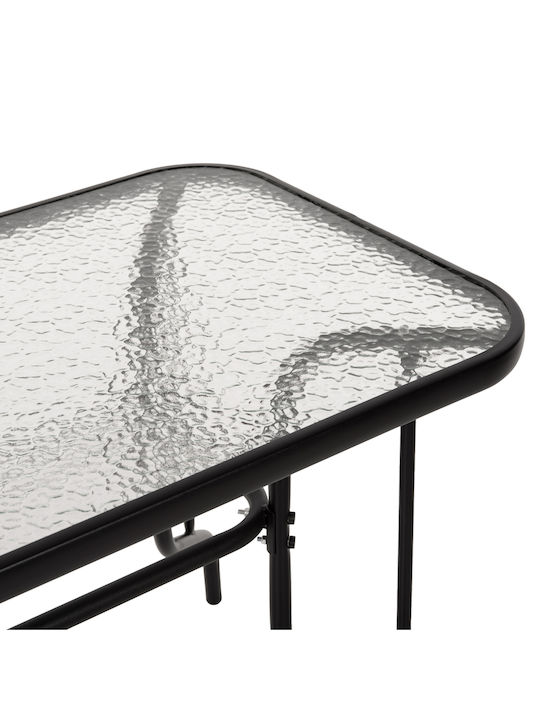 Adam Outdoor Dinner Free Standing Table with Glass Surface and Metal Frame Black 110x60x71cm