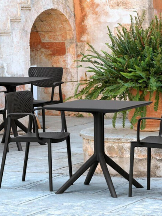Sky Outdoor Dinner Free Standing Polypropylene Table Black 70x70x74cm
