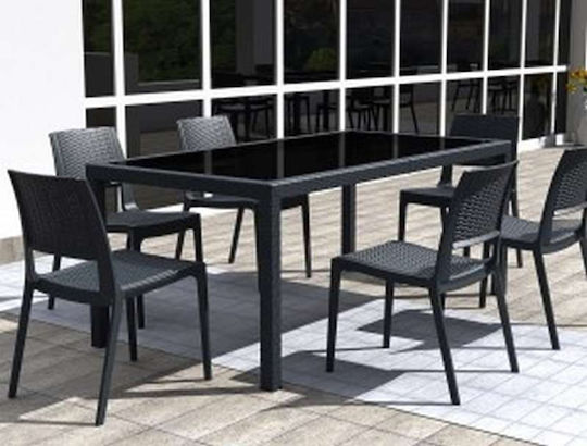 Masa pentru spații exterioare Rattan cu suprafață din sticlă Tahiti Gri 180x94x75buc