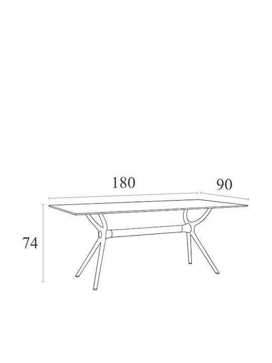 Air Outdoor Dinner Free Standing Table with Wood Surface and Polypropylene Frame Black 180x90x74cm