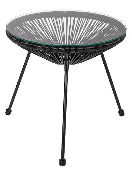 Allegra Auxiliary Outdoor Free Standing Table with Glass Surface and Metal Frame Black 45x45x45cm