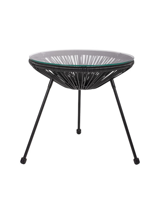 Allegra Auxiliary Outdoor Free Standing Table with Glass Surface and Metal Frame Black 45x45x45cm