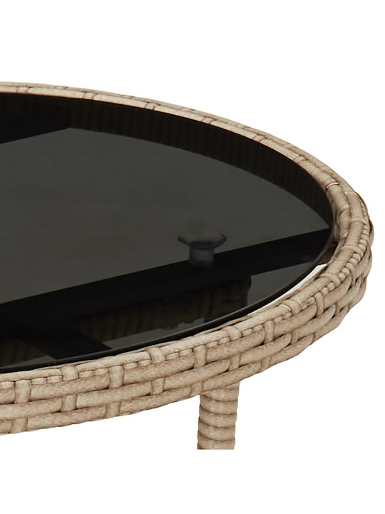 Masa pentru spații exterioare mici Rattan cu suprafață din sticlă Bej 60x60x75buc