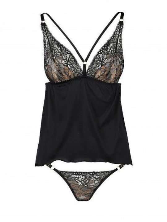 Casmir Lingerie Καλοκαιρινό Σατέν Γυναικείο Νυχτικό Μαύρο Divine
