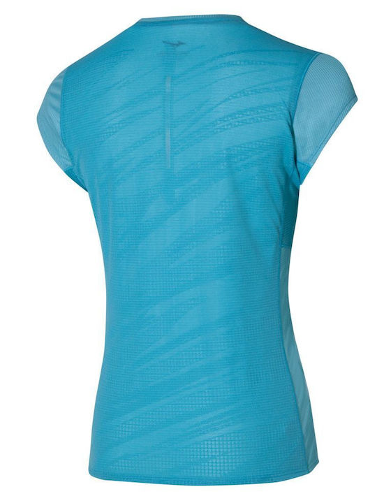 Mizuno Aero Damen Sportlich Bluse Kurzärmelig Blau