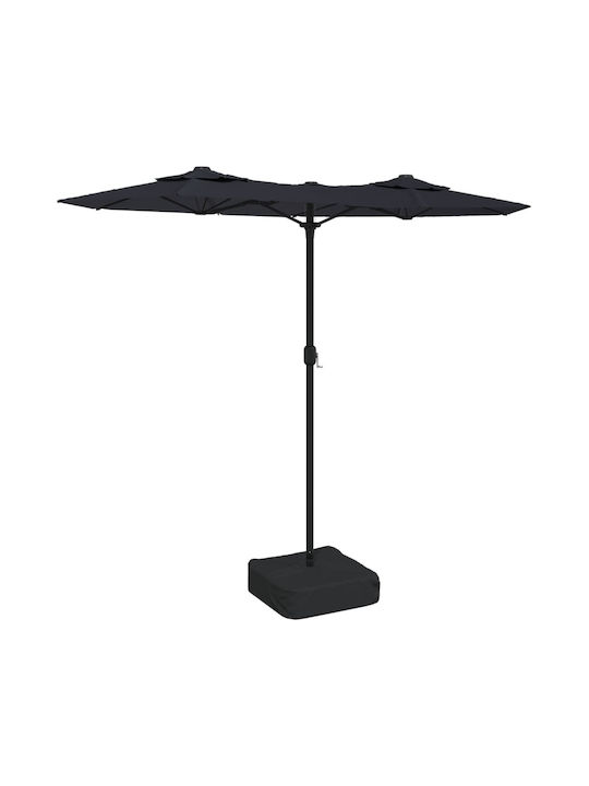 Umbrelă Rotundă Metalică Neagră cu Bază de Susținere 3.16x1.45m