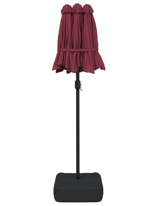 Umbrelă Rotundă Metalică Burgundy cu Bază de Susținere & Iluminare LED 3.16x1.45m 362973