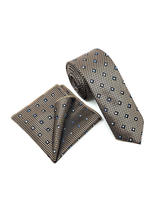 Legend Accessories Σετ Ανδρικής Γραβάτας Συνθετική με Σχέδια σε Μπεζ Χρώμα