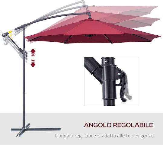 Hanging Circular Garden Parasol with Burgundy Metal Frame Diameter 3xHeight 2.6m