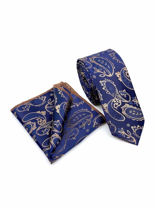 Legend Accessories Σετ Ανδρικής Γραβάτας Συνθετική με Σχέδια σε Navy Μπλε Χρώμα