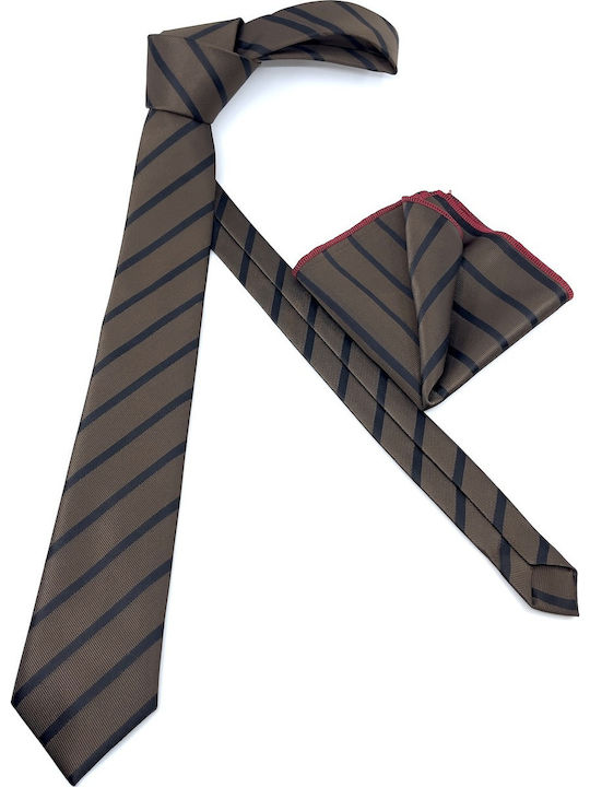 Legend Accessories Σετ Ανδρικής Γραβάτας με Σχέδια σε Καφέ Χρώμα