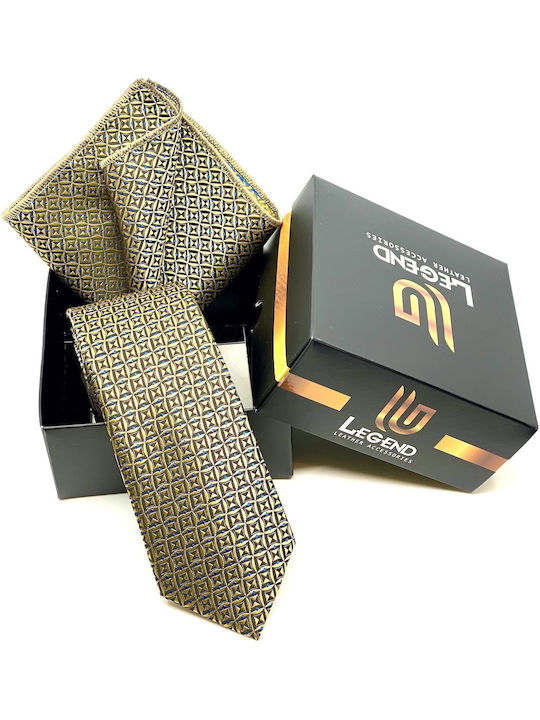 Legend Accessories Σετ Ανδρικής Γραβάτας Συνθετική με Σχέδια σε Χρυσό Χρώμα