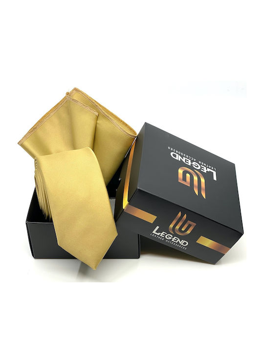 Legend Accessories Set de Cravată pentru Bărbați Sintetic Monocromie în Culorea Auriu