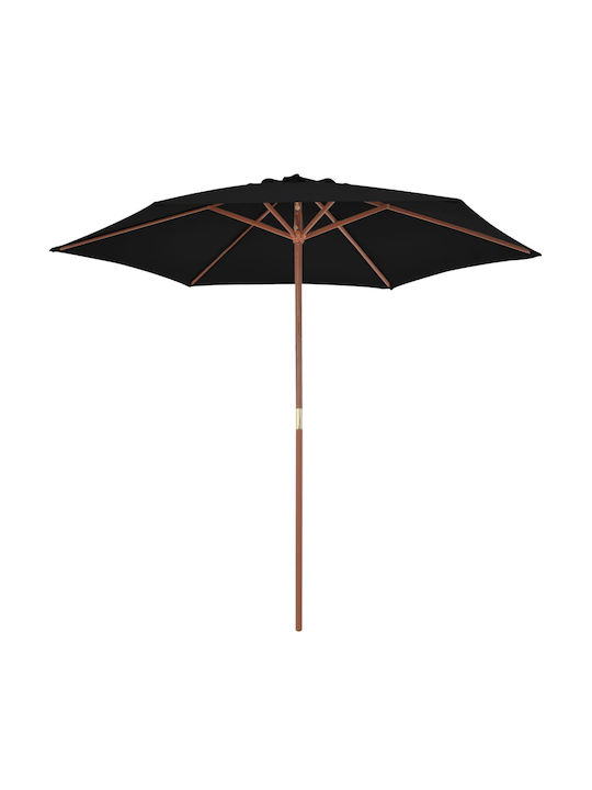 Garden & Terrace Floor Wooden Round Parasol Μαύρη