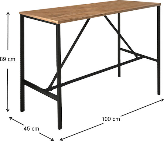 Crego Bar Table Wooden with Metal Frame 100x45x89cm