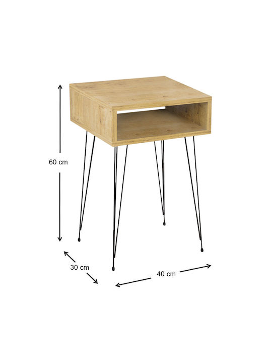 Scott Wooden Bedside Table with Metallic Legs 40x30x60cm