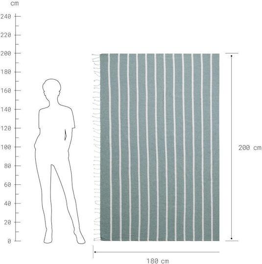 Butlers Strandtuch Baumwolle Grün mit Fransen 200x180cm.