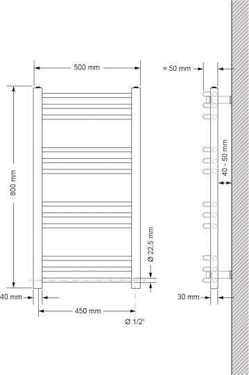 ECD Germany Релса за кърпи за баня 800x500 Бял