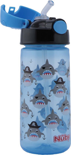 Nuby Taza Shark Kids Water Bottle Plastic with Straw Light Blue 540ml