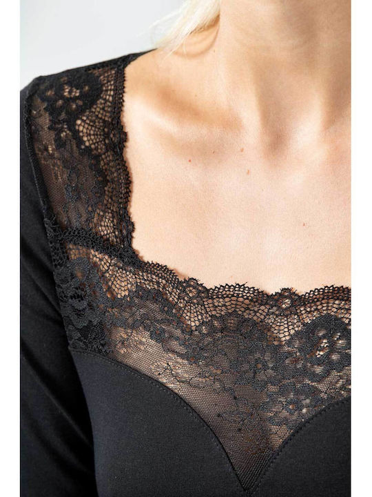Women's Long Sleeve Cotton Turtleneck T-Shirt Black