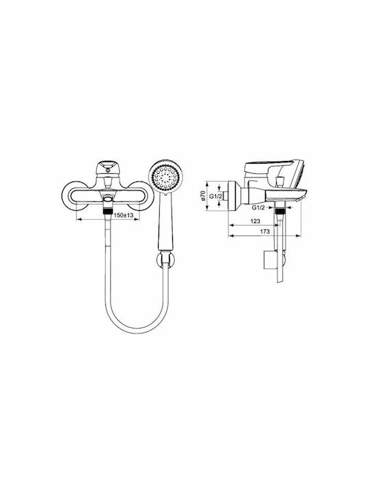 Ideal Standard Ceramix Blue Mixing Bathtub Shower Faucet Complete Set Silver