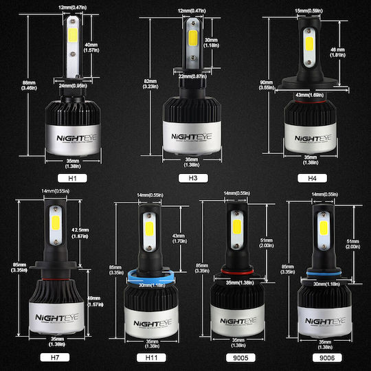 Nighteye Lamps Car H4 / S2 LED 6500K Cold White 12V / 24V 72W 2pcs