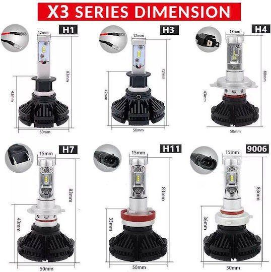 Lumens Lamps Car H11 LED 6000K Cold White 12V 50W 2pcs