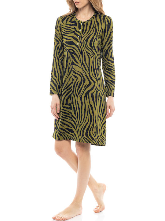 Pink Label Χειμερινό Βαμβακερό Γυναικείο Νυχτικό Zebra