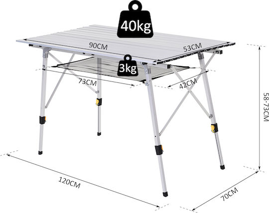 Outsunny Τραπέζι Αλουμινίου για Camping Πτυσσόμενο 120x70x73cm Λευκό