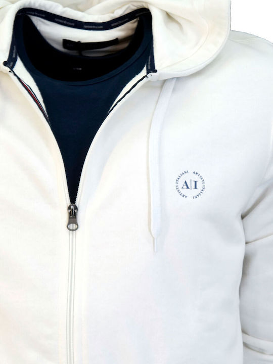 Artisti Italiani AI Men's Sweatshirt Jacket with Hood and Pockets White