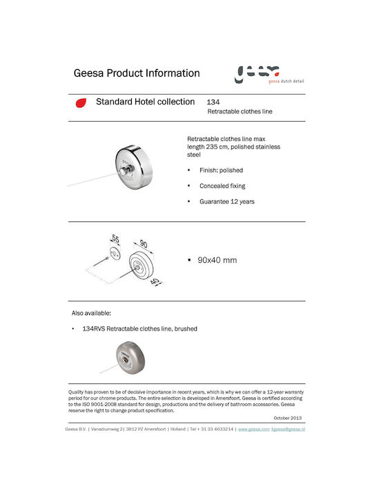 Geesa Standard Hotelia Άγκιστρο Μπάνιου Μονό με Βίδες Ασημί