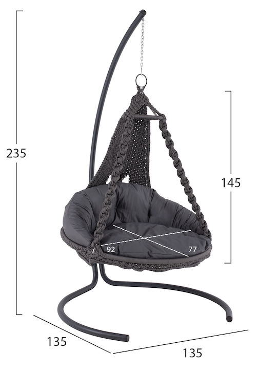 Κούνια Φωλιά με Βάση August Rattan Ανθρακί Μ123xΠ113xΥ145cm