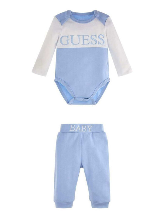 Guess Baby Bodysuit Set Long-Sleeved with Pants Light Blue