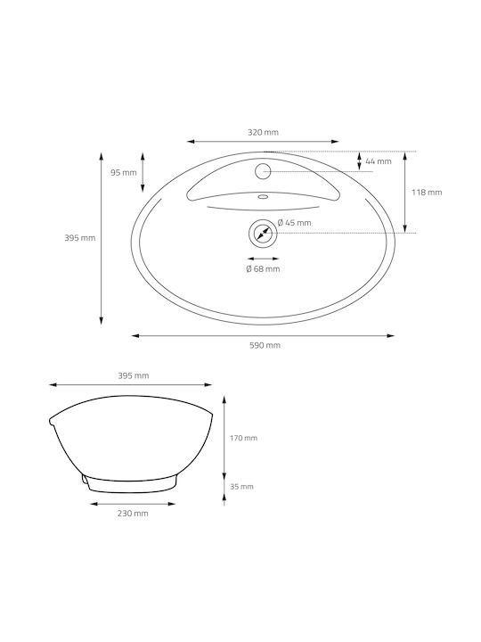 ML-Design Wall Mounted Countertop Sink Ceramic 59x20.5x39.5cm White