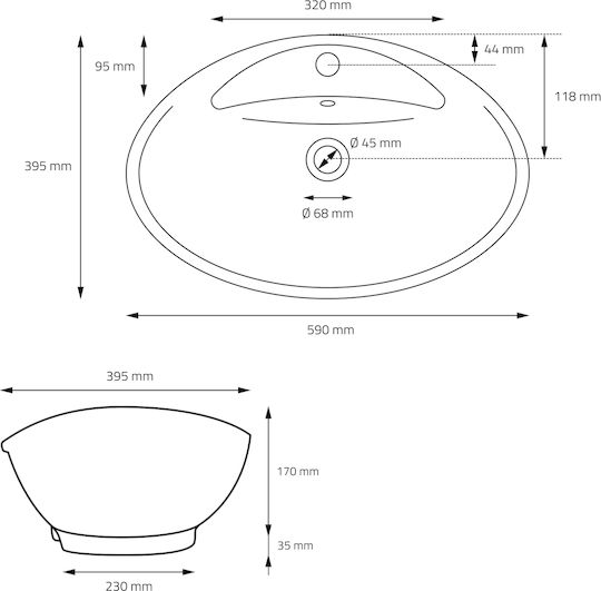 ML-Design Επιτοίχιος Επικαθήμενος Νιπτήρας Κεραμικός 59x20.5x39.5cm Λευκός