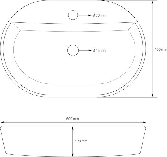 ML-Design Countertop Sink Ceramic 60x40x12cm White