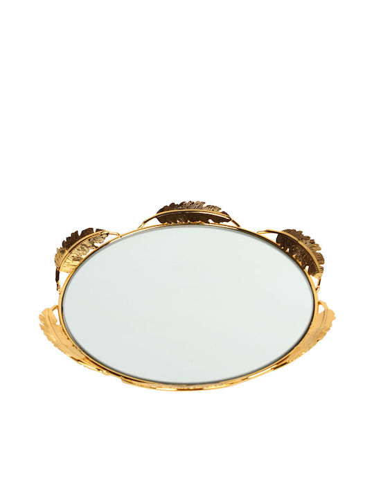 Keskor Metallic Oval Decorative Tray with Mirror Χρυσός 29.5x29.5x3.5cm