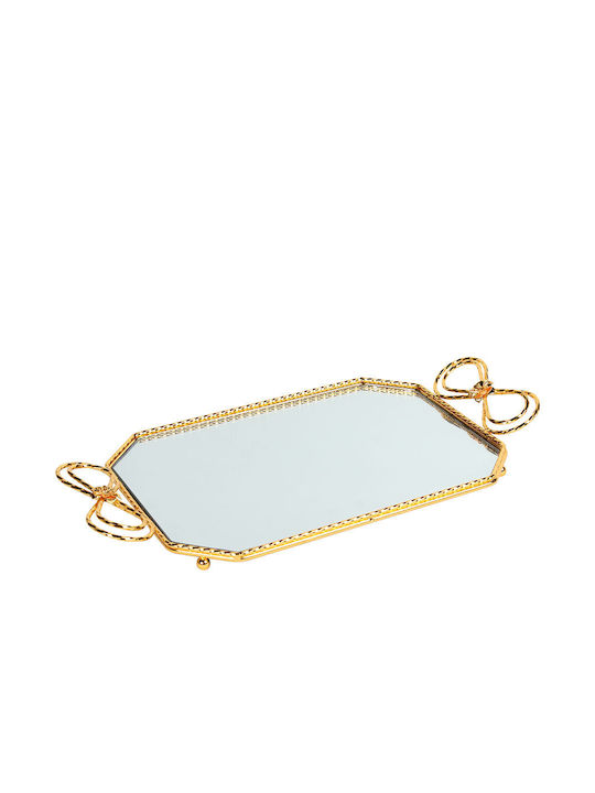 Keskor Metallic Rectangular Decorative Tray with Mirror Χρυσός 46x25x5cm