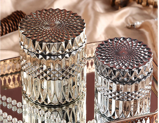 Keskor Φοντανιέρα Glas mit Deckel 9x9x8.5cm Silber