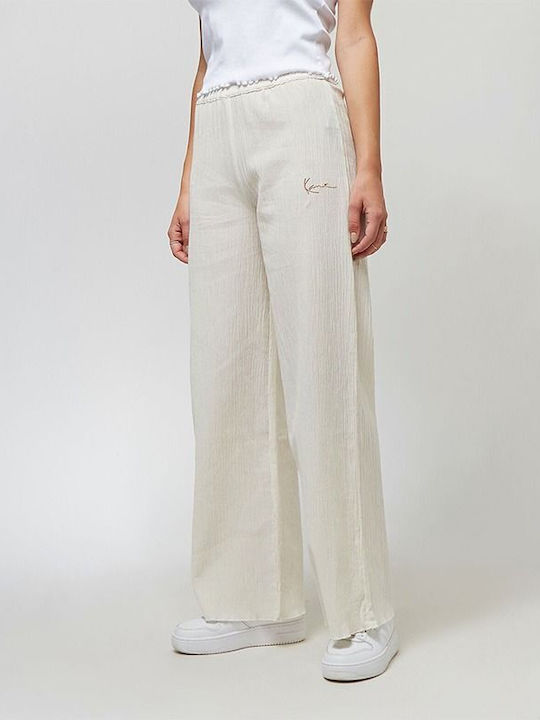 Karl Kani Women's Fabric Trousers in Wide Line White