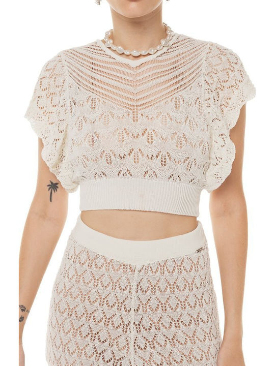 Maglia Chiusa Women's Crop Top Cotton Short Sleeve White