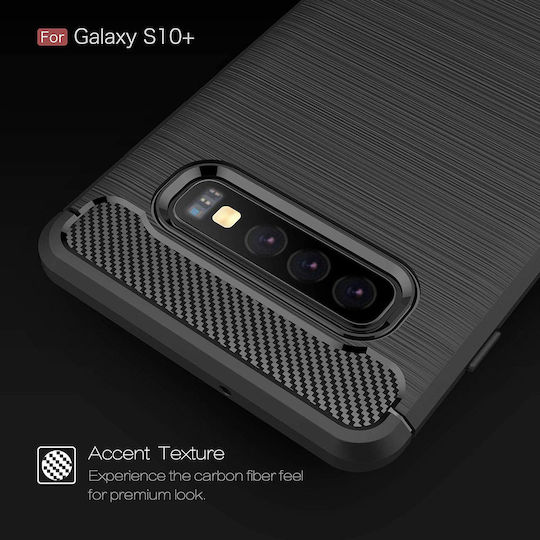 Techsuit Carbon Umschlag Rückseite Silikon Schwarz (Galaxy S10+)