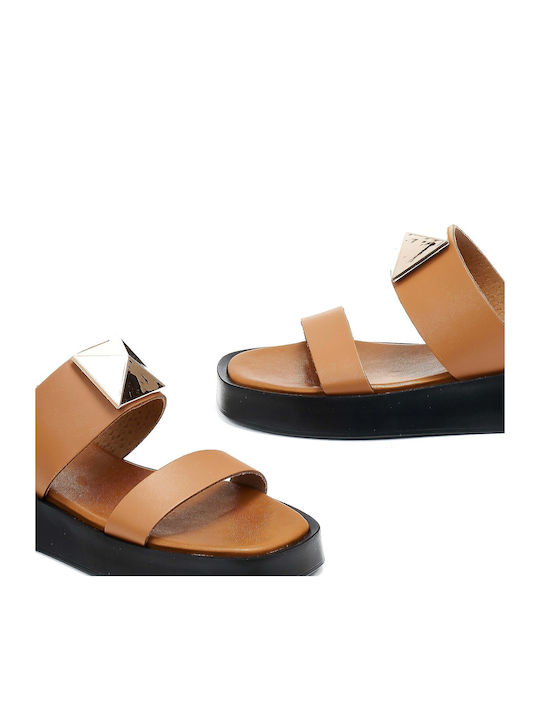 Leather Women's Flat Sandals Flatforms Caramel